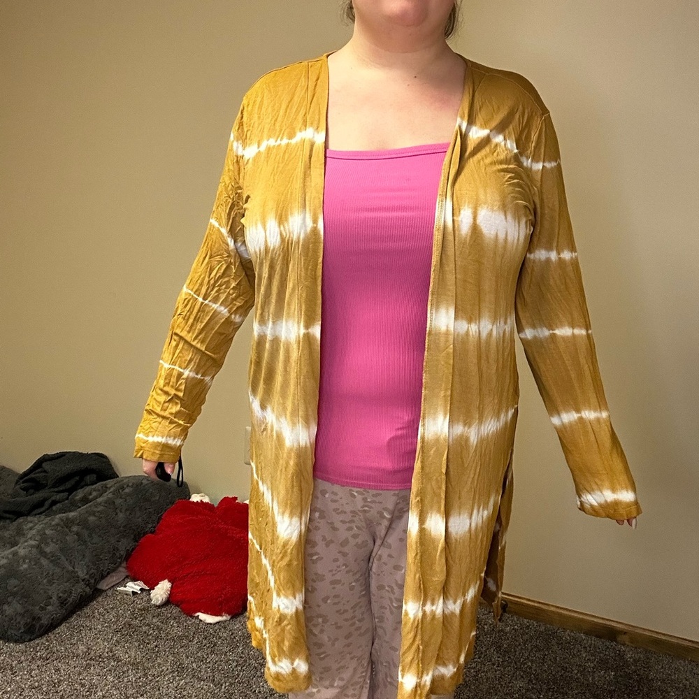 Maurices Mustard and White Cardigan